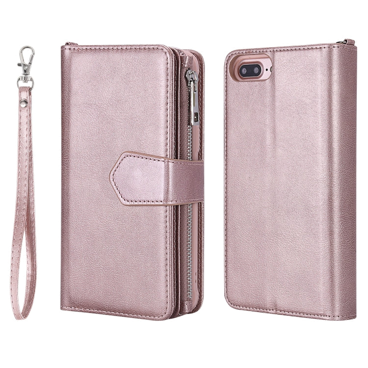 For iPhone 7 Plus / 8 Plus 2 in 1 Solid Color Zipper Shockproof Protective Case with Card Slots & Bracket & Photo Holder & Wallet Function