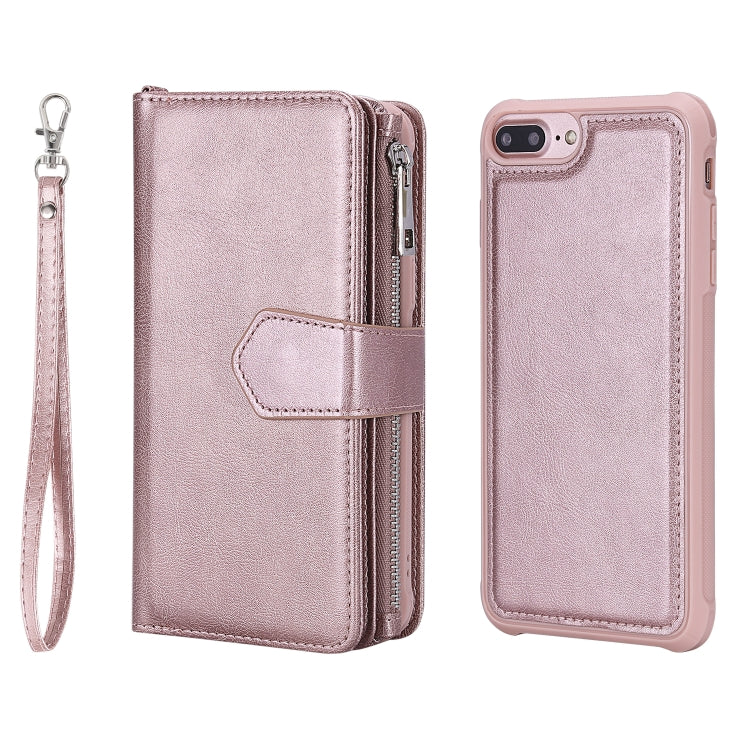 For iPhone 7 Plus / 8 Plus 2 in 1 Solid Color Zipper Shockproof Protective Case with Card Slots & Bracket & Photo Holder & Wallet Function