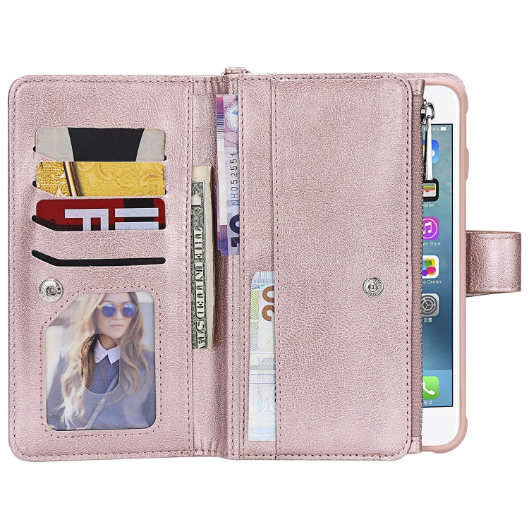 For iPhone 7 Plus / 8 Plus 2 in 1 Solid Color Zipper Shockproof Protective Case with Card Slots & Bracket & Photo Holder & Wallet Function