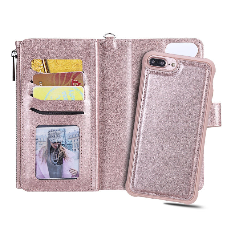 For iPhone 7 Plus / 8 Plus 2 in 1 Solid Color Zipper Shockproof Protective Case with Card Slots & Bracket & Photo Holder & Wallet Function