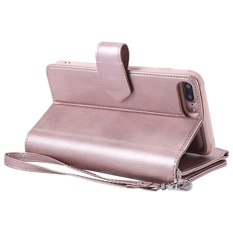 For iPhone 7 Plus / 8 Plus 2 in 1 Solid Color Zipper Shockproof Protective Case with Card Slots & Bracket & Photo Holder & Wallet Function