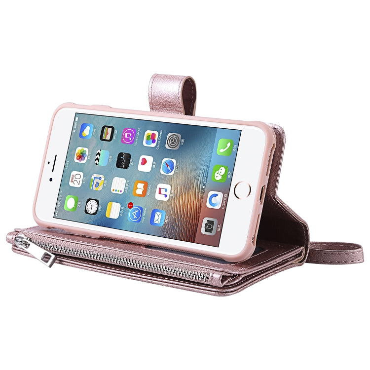For iPhone 7 Plus / 8 Plus 2 in 1 Solid Color Zipper Shockproof Protective Case with Card Slots & Bracket & Photo Holder & Wallet Function
