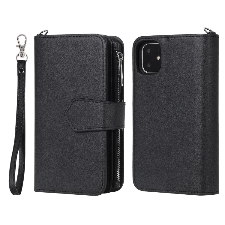 For iPhone 11 2 in 1 Solid Color Zipper Shockproof Protective Case with Card Slots & Bracket & Photo Holder & Wallet Function