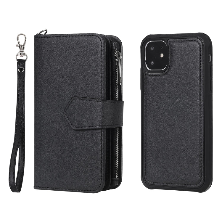 For iPhone 11 2 in 1 Solid Color Zipper Shockproof Protective Case with Card Slots & Bracket & Photo Holder & Wallet Function