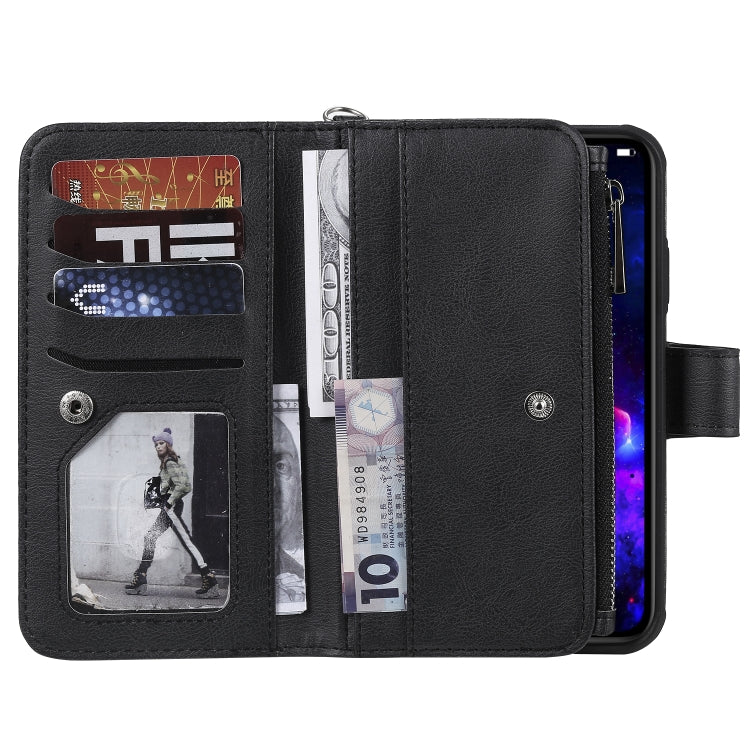 For iPhone 11 2 in 1 Solid Color Zipper Shockproof Protective Case with Card Slots & Bracket & Photo Holder & Wallet Function