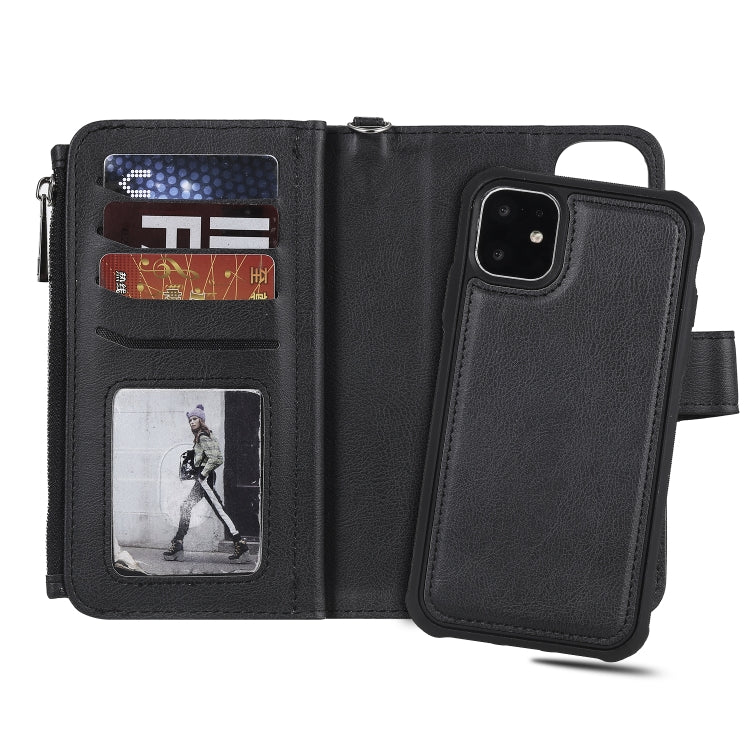 For iPhone 11 2 in 1 Solid Color Zipper Shockproof Protective Case with Card Slots & Bracket & Photo Holder & Wallet Function