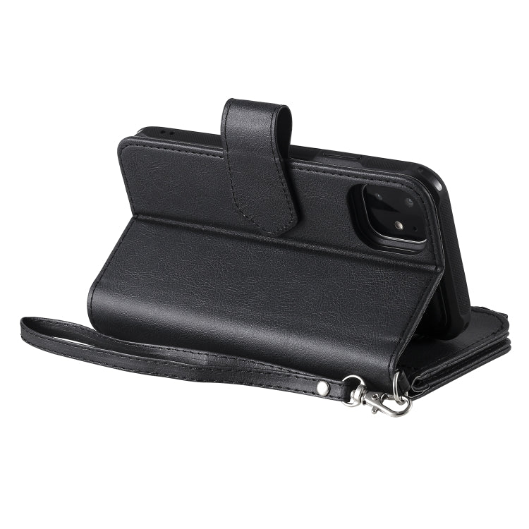 For iPhone 11 2 in 1 Solid Color Zipper Shockproof Protective Case with Card Slots & Bracket & Photo Holder & Wallet Function