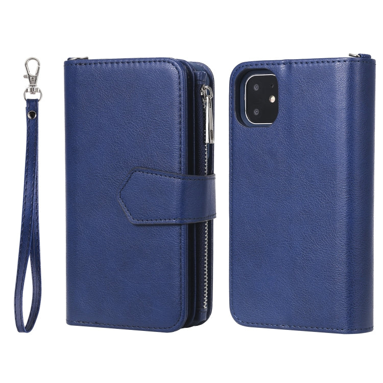 For iPhone 11 2 in 1 Solid Color Zipper Shockproof Protective Case with Card Slots & Bracket & Photo Holder & Wallet Function