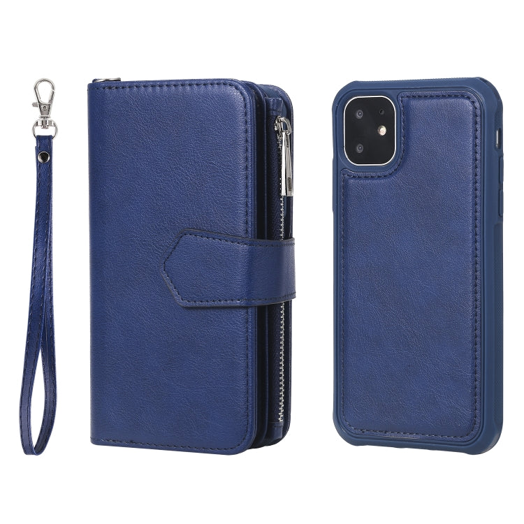For iPhone 11 2 in 1 Solid Color Zipper Shockproof Protective Case with Card Slots & Bracket & Photo Holder & Wallet Function