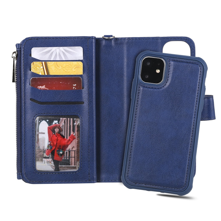 For iPhone 11 2 in 1 Solid Color Zipper Shockproof Protective Case with Card Slots & Bracket & Photo Holder & Wallet Function