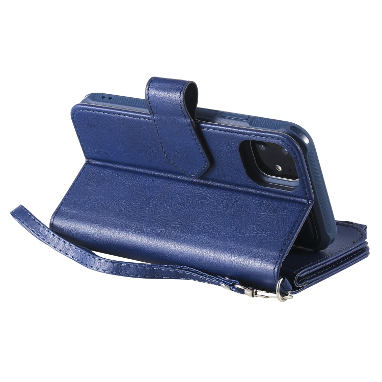 For iPhone 11 2 in 1 Solid Color Zipper Shockproof Protective Case with Card Slots & Bracket & Photo Holder & Wallet Function
