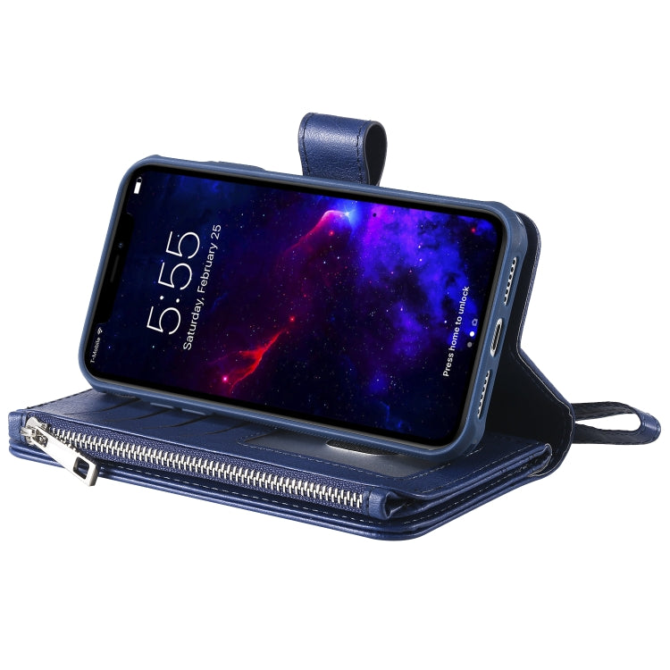 For iPhone 11 2 in 1 Solid Color Zipper Shockproof Protective Case with Card Slots & Bracket & Photo Holder & Wallet Function