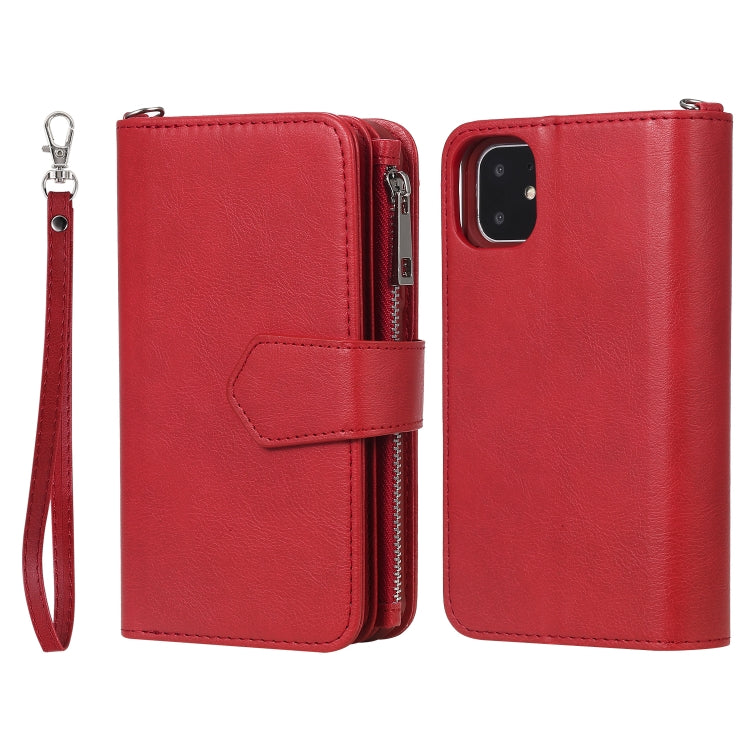 For iPhone 11 2 in 1 Solid Color Zipper Shockproof Protective Case with Card Slots & Bracket & Photo Holder & Wallet Function
