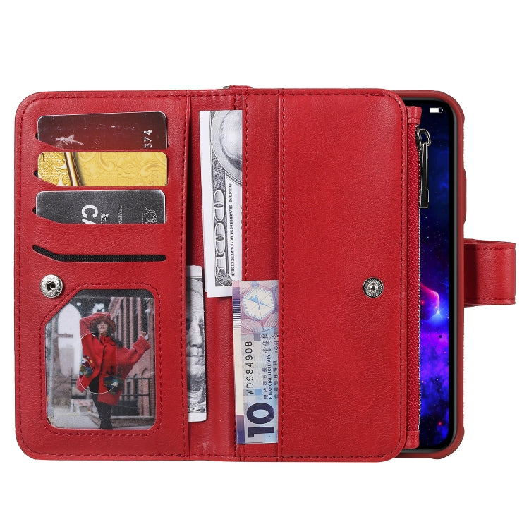 For iPhone 11 2 in 1 Solid Color Zipper Shockproof Protective Case with Card Slots & Bracket & Photo Holder & Wallet Function