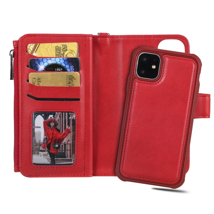 For iPhone 11 2 in 1 Solid Color Zipper Shockproof Protective Case with Card Slots & Bracket & Photo Holder & Wallet Function