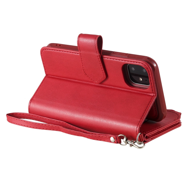 For iPhone 11 2 in 1 Solid Color Zipper Shockproof Protective Case with Card Slots & Bracket & Photo Holder & Wallet Function