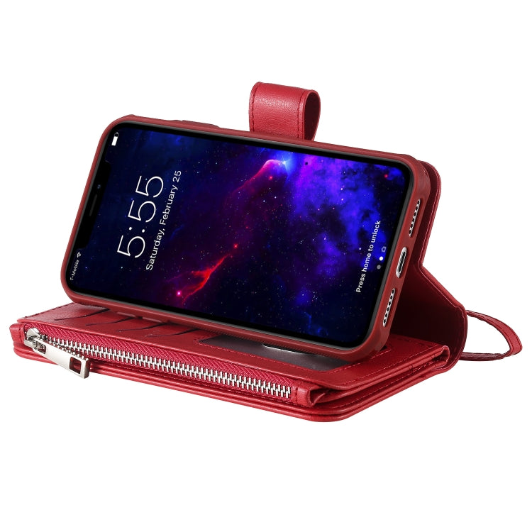 For iPhone 11 2 in 1 Solid Color Zipper Shockproof Protective Case with Card Slots & Bracket & Photo Holder & Wallet Function