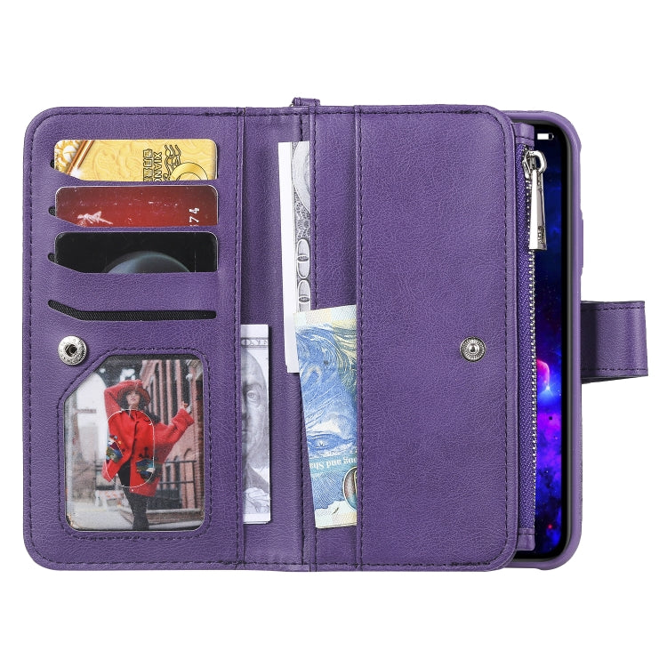 For iPhone 11 2 in 1 Solid Color Zipper Shockproof Protective Case with Card Slots & Bracket & Photo Holder & Wallet Function