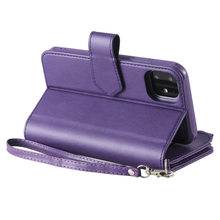 For iPhone 11 2 in 1 Solid Color Zipper Shockproof Protective Case with Card Slots & Bracket & Photo Holder & Wallet Function