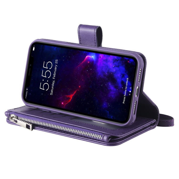 For iPhone 11 2 in 1 Solid Color Zipper Shockproof Protective Case with Card Slots & Bracket & Photo Holder & Wallet Function