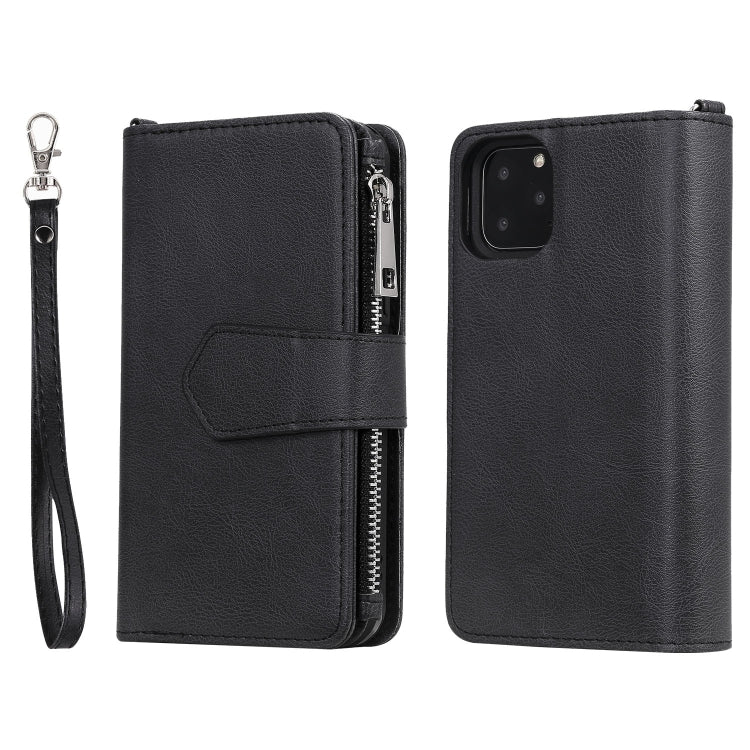 For iPhone 11 Pro 2 in 1 Solid Color Zipper Shockproof Protective Case with Card Slots & Bracket & Photo Holder & Wallet Function