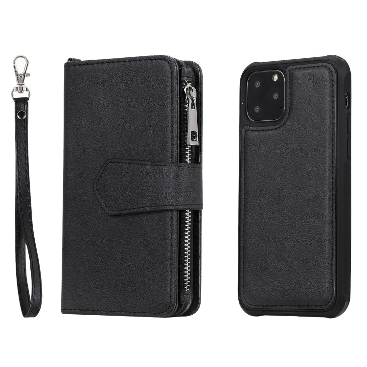 For iPhone 11 Pro 2 in 1 Solid Color Zipper Shockproof Protective Case with Card Slots & Bracket & Photo Holder & Wallet Function