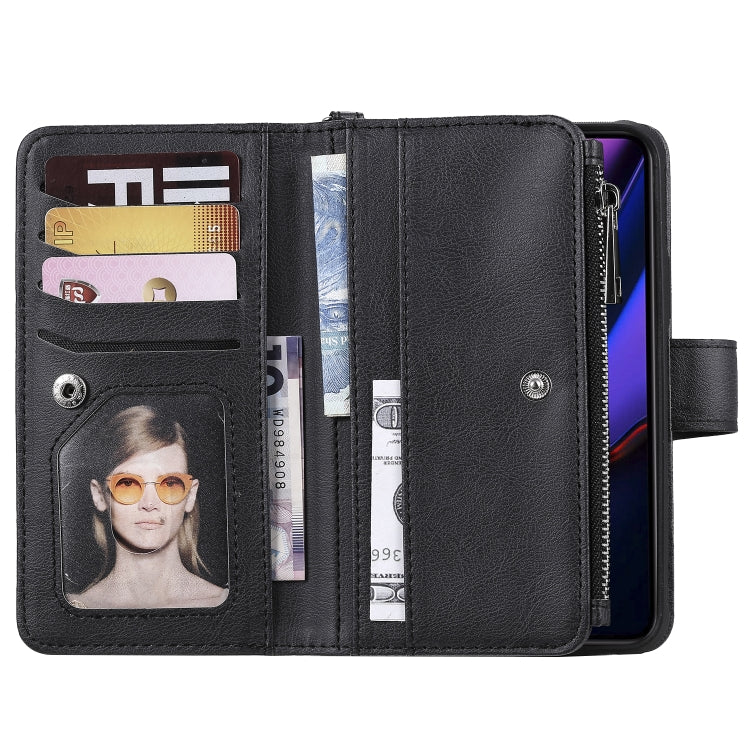 For iPhone 11 Pro 2 in 1 Solid Color Zipper Shockproof Protective Case with Card Slots & Bracket & Photo Holder & Wallet Function