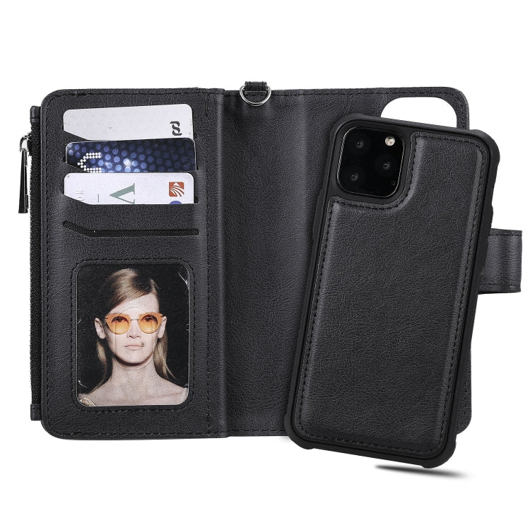For iPhone 11 Pro 2 in 1 Solid Color Zipper Shockproof Protective Case with Card Slots & Bracket & Photo Holder & Wallet Function