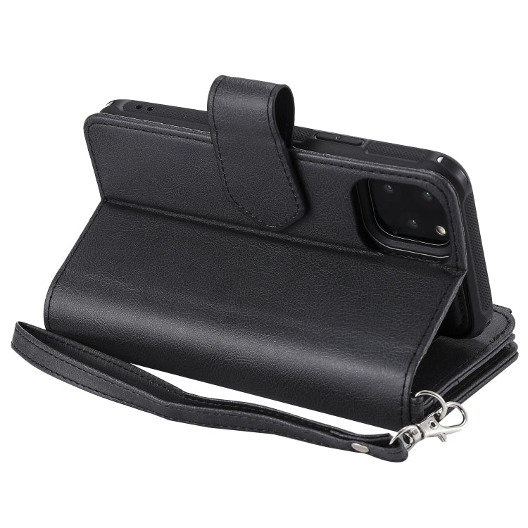 For iPhone 11 Pro 2 in 1 Solid Color Zipper Shockproof Protective Case with Card Slots & Bracket & Photo Holder & Wallet Function