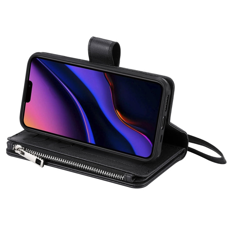 For iPhone 11 Pro 2 in 1 Solid Color Zipper Shockproof Protective Case with Card Slots & Bracket & Photo Holder & Wallet Function