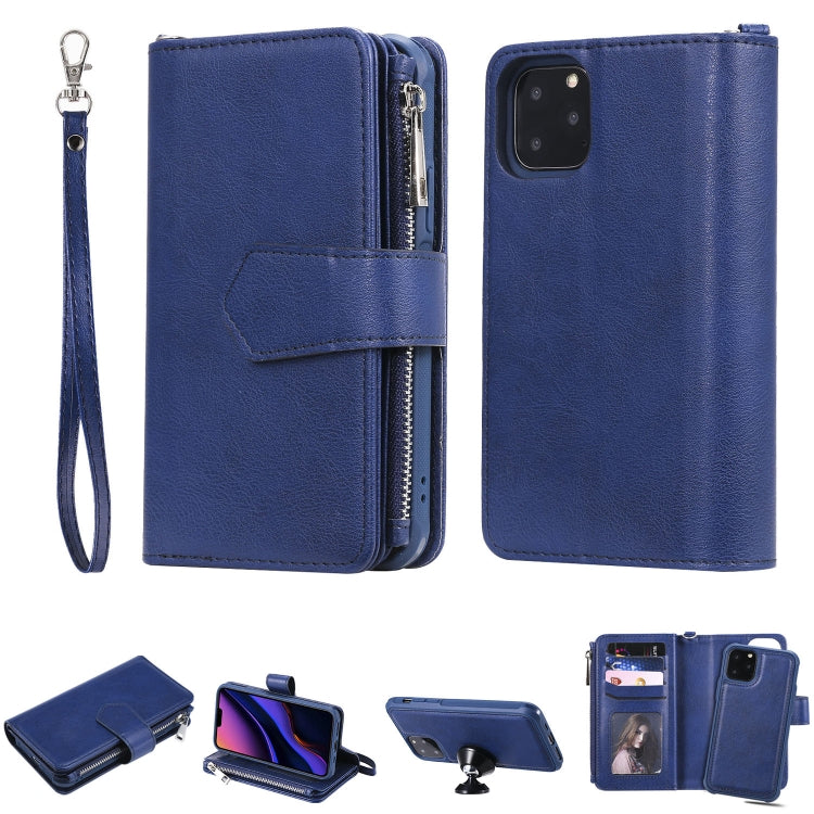 For iPhone 11 Pro 2 in 1 Solid Color Zipper Shockproof Protective Case with Card Slots & Bracket & Photo Holder & Wallet Function