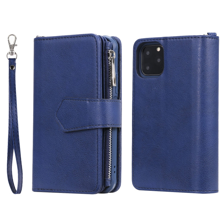 For iPhone 11 Pro 2 in 1 Solid Color Zipper Shockproof Protective Case with Card Slots & Bracket & Photo Holder & Wallet Function