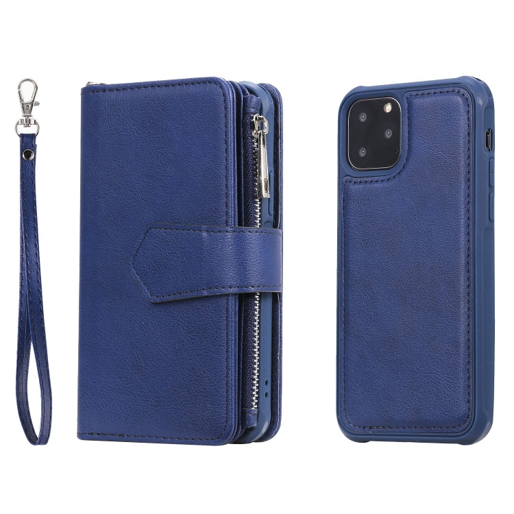 For iPhone 11 Pro 2 in 1 Solid Color Zipper Shockproof Protective Case with Card Slots & Bracket & Photo Holder & Wallet Function
