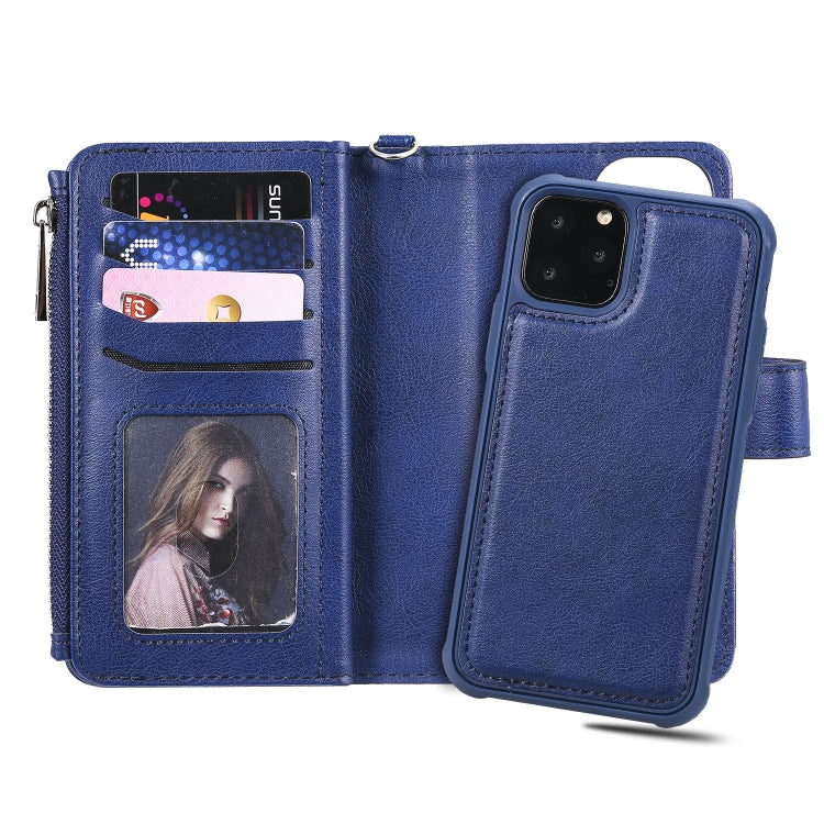 For iPhone 11 Pro 2 in 1 Solid Color Zipper Shockproof Protective Case with Card Slots & Bracket & Photo Holder & Wallet Function
