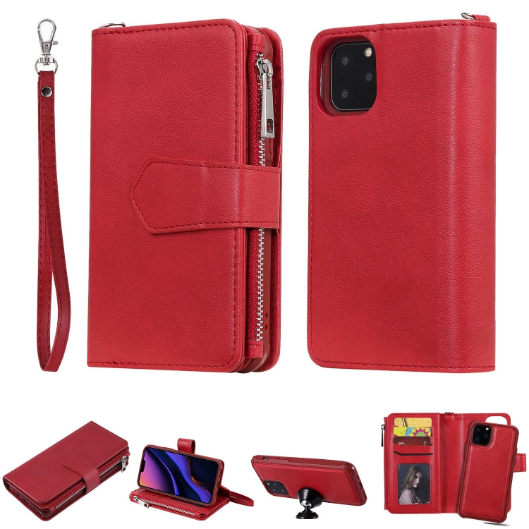 For iPhone 11 Pro 2 in 1 Solid Color Zipper Shockproof Protective Case with Card Slots & Bracket & Photo Holder & Wallet Function