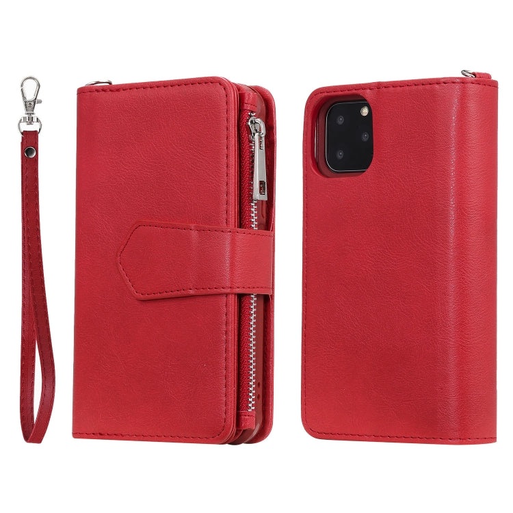 For iPhone 11 Pro 2 in 1 Solid Color Zipper Shockproof Protective Case with Card Slots & Bracket & Photo Holder & Wallet Function