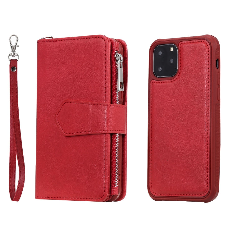 For iPhone 11 Pro 2 in 1 Solid Color Zipper Shockproof Protective Case with Card Slots & Bracket & Photo Holder & Wallet Function
