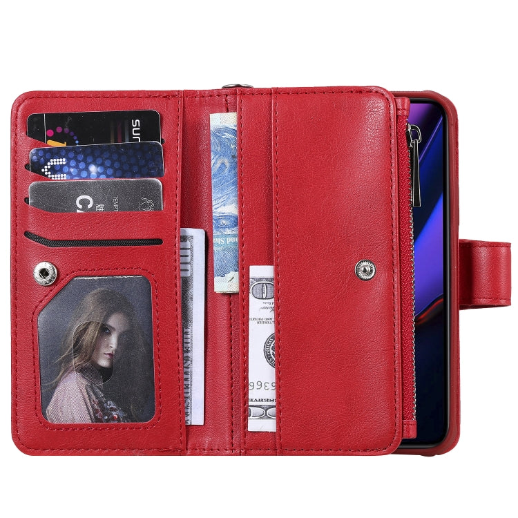 For iPhone 11 Pro 2 in 1 Solid Color Zipper Shockproof Protective Case with Card Slots & Bracket & Photo Holder & Wallet Function
