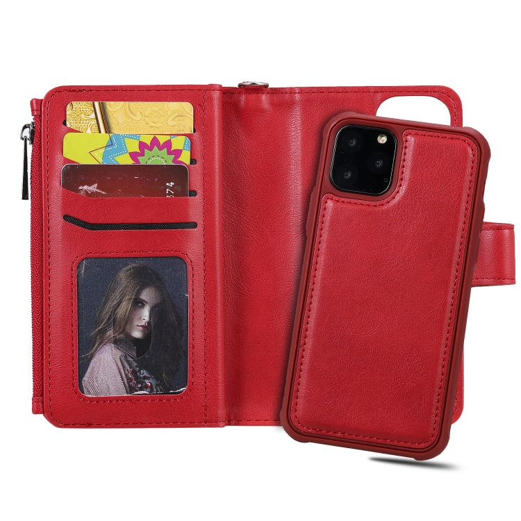 For iPhone 11 Pro 2 in 1 Solid Color Zipper Shockproof Protective Case with Card Slots & Bracket & Photo Holder & Wallet Function