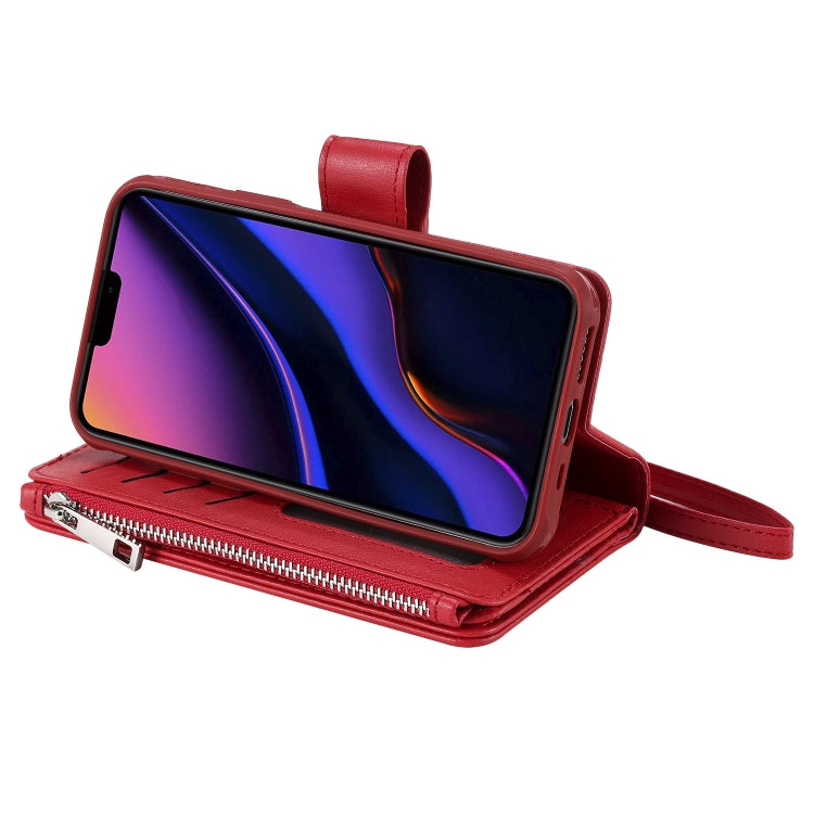 For iPhone 11 Pro 2 in 1 Solid Color Zipper Shockproof Protective Case with Card Slots & Bracket & Photo Holder & Wallet Function