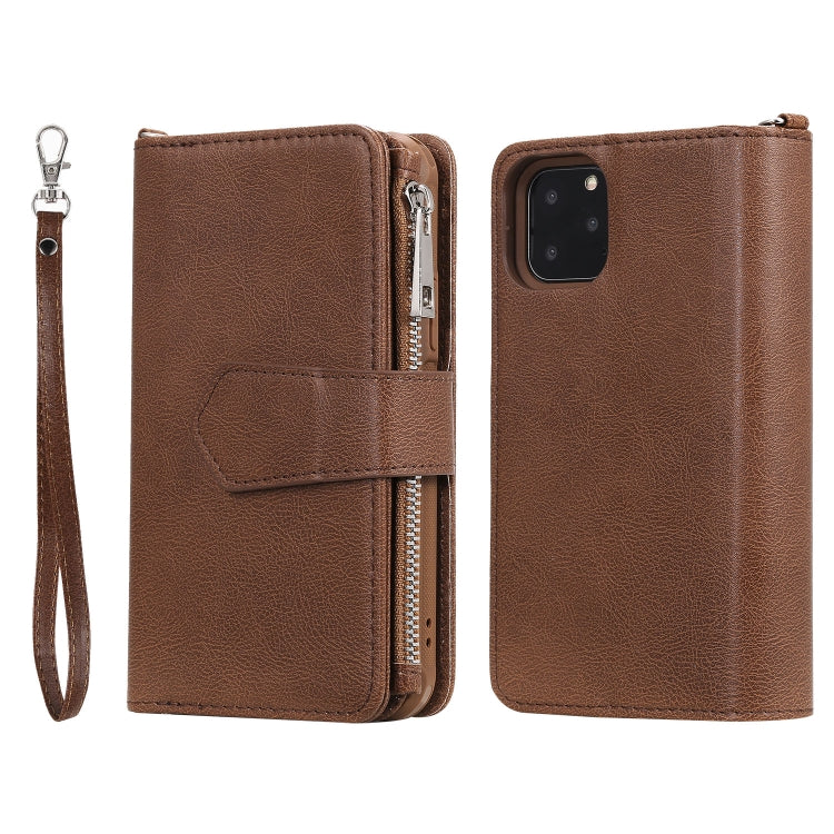 For iPhone 11 Pro 2 in 1 Solid Color Zipper Shockproof Protective Case with Card Slots & Bracket & Photo Holder & Wallet Function