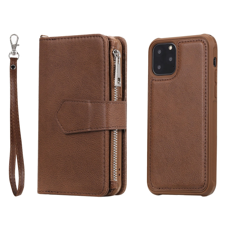 For iPhone 11 Pro 2 in 1 Solid Color Zipper Shockproof Protective Case with Card Slots & Bracket & Photo Holder & Wallet Function
