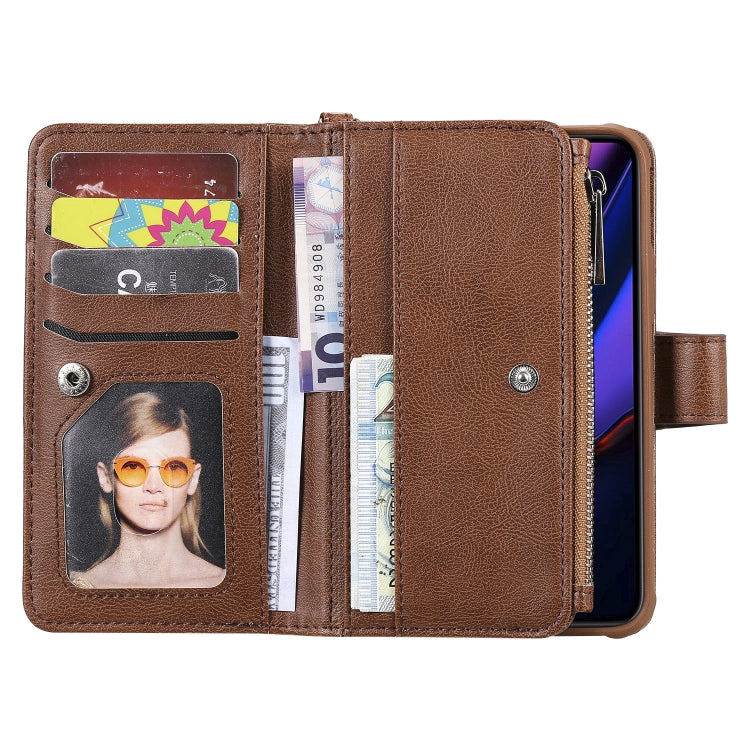 For iPhone 11 Pro 2 in 1 Solid Color Zipper Shockproof Protective Case with Card Slots & Bracket & Photo Holder & Wallet Function