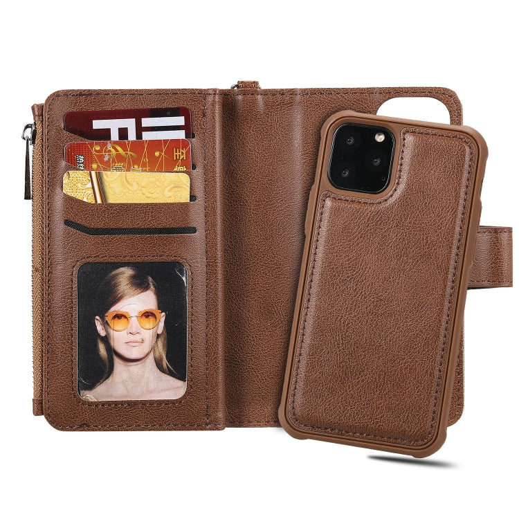 For iPhone 11 Pro 2 in 1 Solid Color Zipper Shockproof Protective Case with Card Slots & Bracket & Photo Holder & Wallet Function