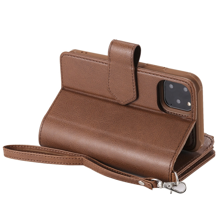 For iPhone 11 Pro 2 in 1 Solid Color Zipper Shockproof Protective Case with Card Slots & Bracket & Photo Holder & Wallet Function