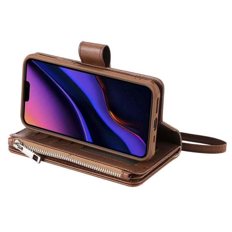 For iPhone 11 Pro 2 in 1 Solid Color Zipper Shockproof Protective Case with Card Slots & Bracket & Photo Holder & Wallet Function