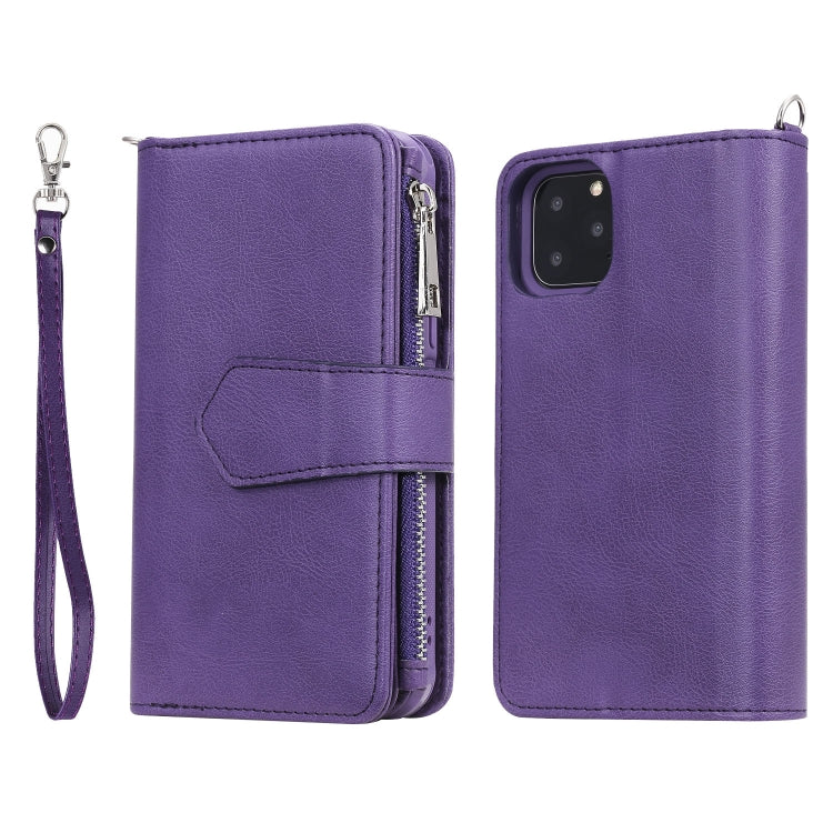 For iPhone 11 Pro 2 in 1 Solid Color Zipper Shockproof Protective Case with Card Slots & Bracket & Photo Holder & Wallet Function