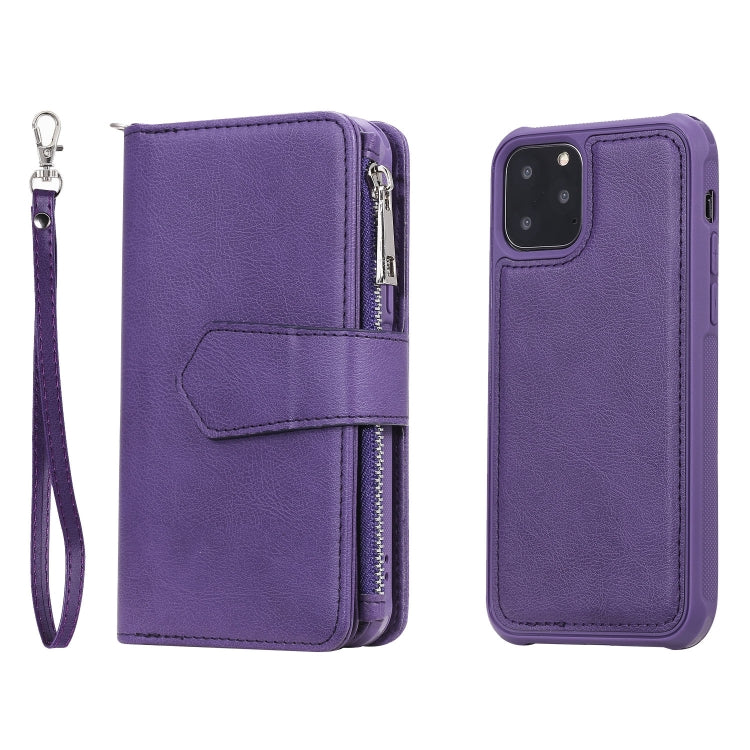For iPhone 11 Pro 2 in 1 Solid Color Zipper Shockproof Protective Case with Card Slots & Bracket & Photo Holder & Wallet Function