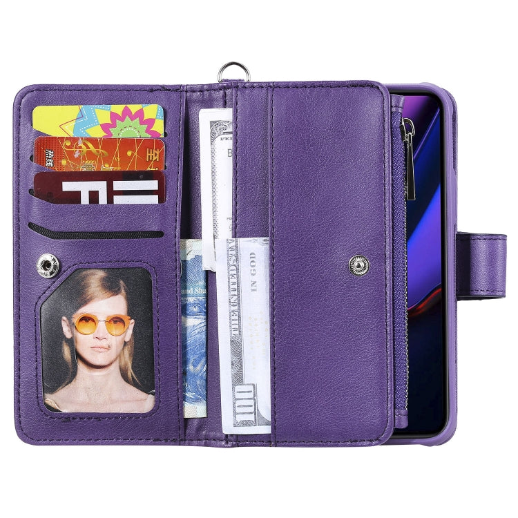 For iPhone 11 Pro 2 in 1 Solid Color Zipper Shockproof Protective Case with Card Slots & Bracket & Photo Holder & Wallet Function