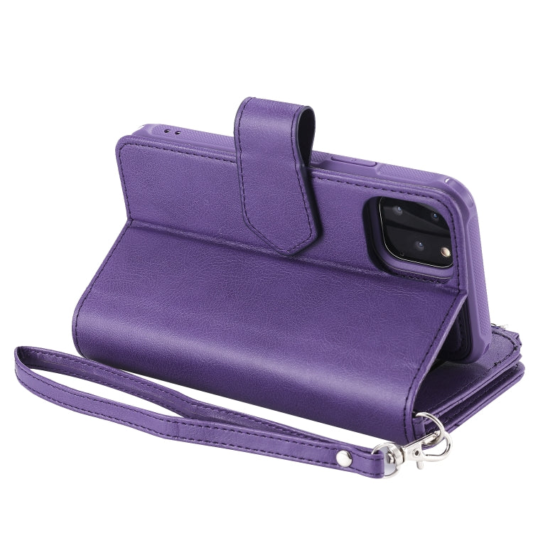 For iPhone 11 Pro 2 in 1 Solid Color Zipper Shockproof Protective Case with Card Slots & Bracket & Photo Holder & Wallet Function
